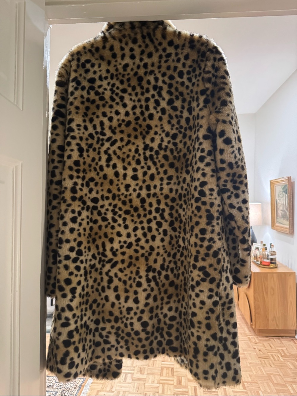 Leopard Print Faux Fur Coat, Women (Beige Black) by Anthropologie - Picture 2 of 4